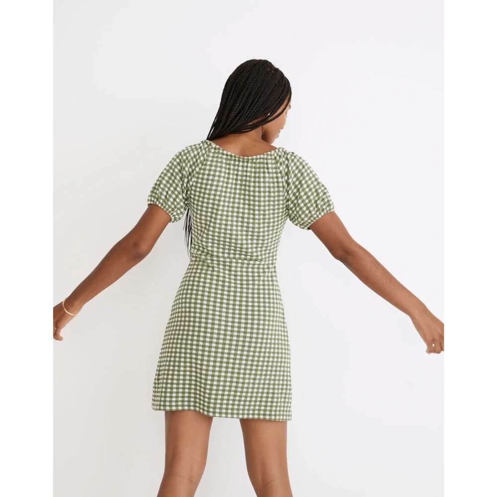 Madewell Jacquard Puff-Sleeve Mini Dress Gingham Check Womens Size S - Picture 11 of 13